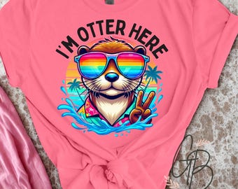Funny Otter PNG: Retro Beach Clipart with Rainbow Sunglasses (Digital Download