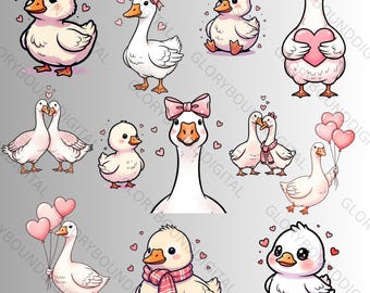 Valentine Goose Clipart Bundle – 12 PNG Files