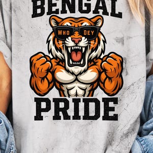 Bengal Pride Tiger PNG: Who Dey Football Shirt Design (Digital Download 300 DPI)
