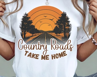 Retro Sunset Highway PNG: Country Roads Graphic for Sublimation