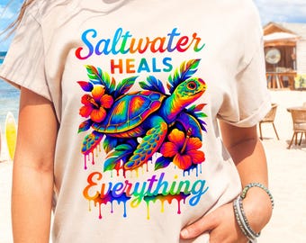 Rainbow Sea Turtle PNG: Beach Vibes Sublimation Art (Digital Download