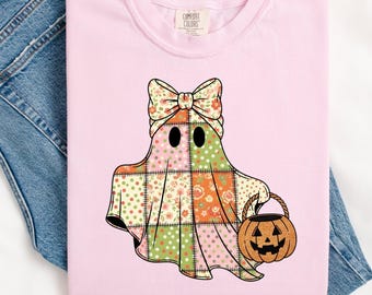 Patchwork Ghost PNG: Retro Halloween Sublimation Design (Digital Download