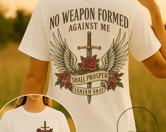 Isaiah 54:17 Christian Shirt Design - Sword, Wings, Roses (Digital Download)