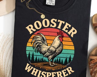 Rooster Whisperer PNG: afbeelding retro kip bij zonsondergang (digitale download)