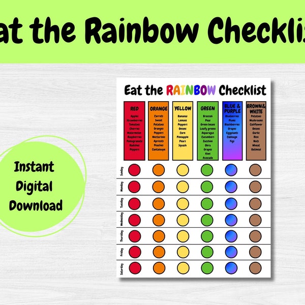 Eat the Rainbow Chart | Eat the Rainbow Checkliste, Kinderernährungs-Tracker, Gesundes Essen