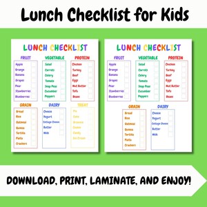 Checkliste für das Mittagessen für Kinder| Gesunde Essgewohnheiten für Kinder | Checkliste für die Mahlzeitenplanung | Lunch Packpapier |
