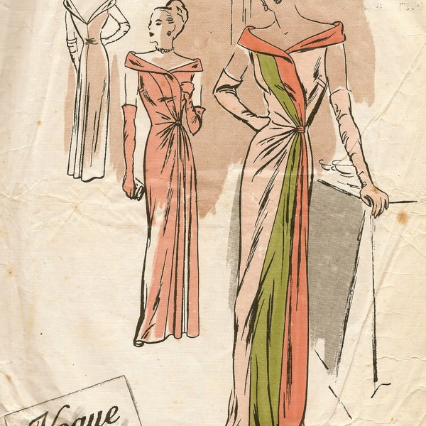 1940s Vintage VOGUE Sewing Pattern B32″ Evening DRESS (E1225)  Vogue 291