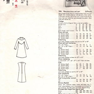 Patron Couture Vogue 1826 Vintage 1967 - Robe Et Manteau Motif B34, Pièces Non Découpées, Neuf