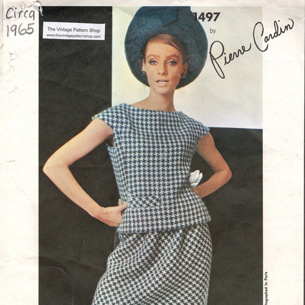 1965 Vintage VOGUE Sewing Pattern Two-piece DRESS B32in (2173)  By Pierre Cardin Vogue 1497