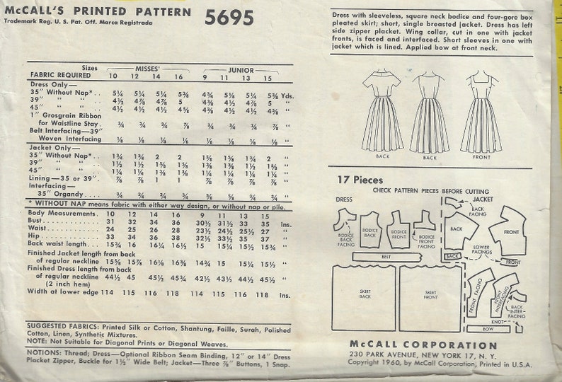 1960 Vintage Sewing Pattern B36