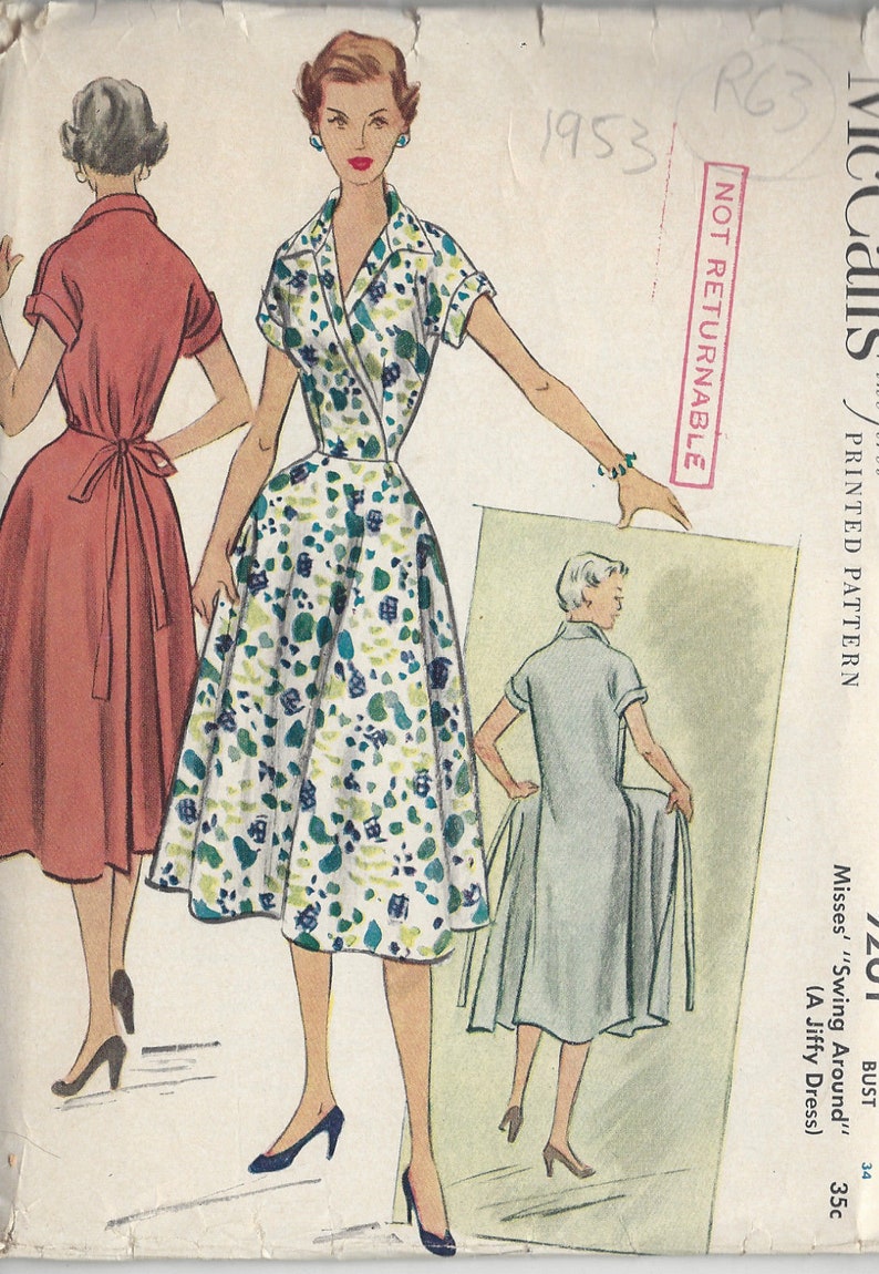 1953 Vintage Sewing Pattern B34 'JIFFY' DRESS R63 Mccalls 9261 Etsy
