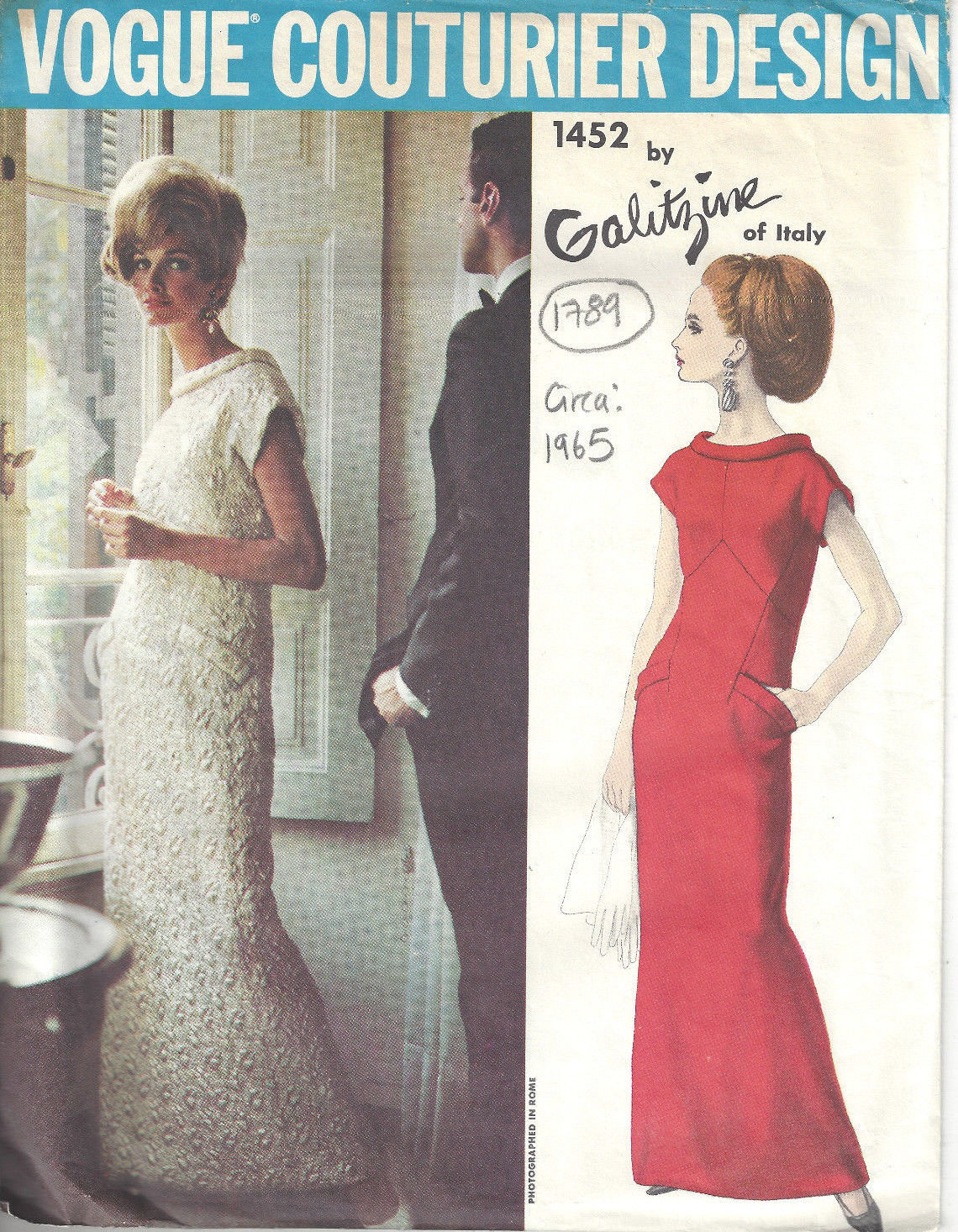 Patron De Robe Vogue Couture 1965 Par Laroche - Modèle B34 (1874), Vintage, Motif Non Découpé