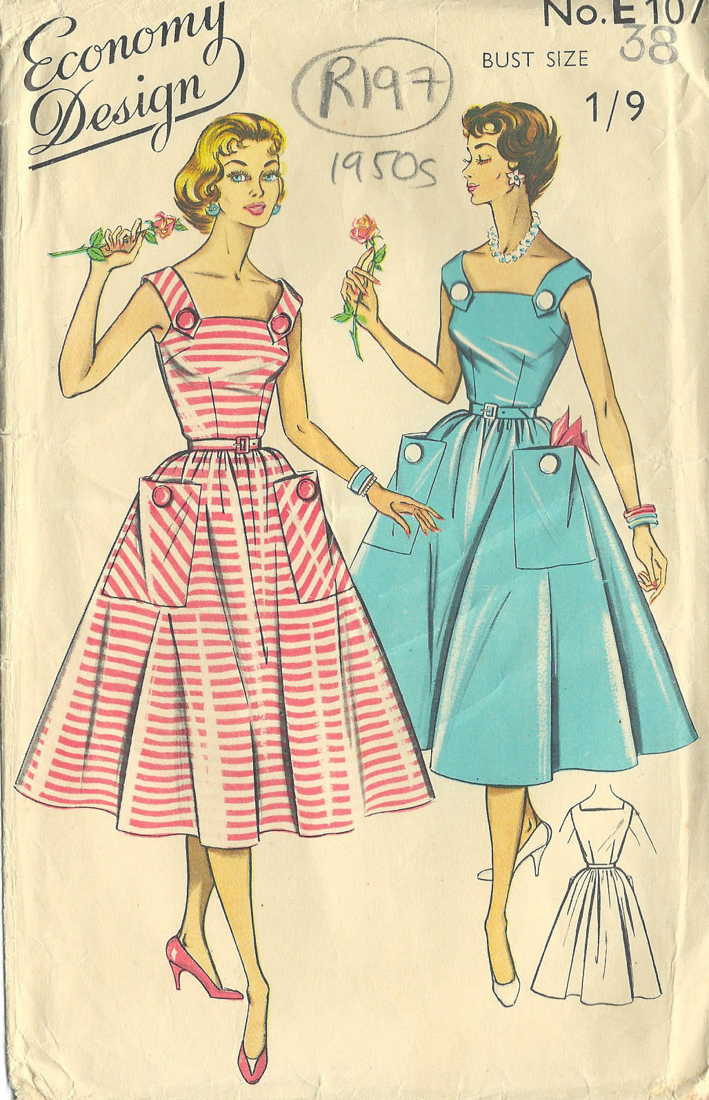 Patron De Couture Vintage Années 1950 Blouse B38 - Economy Design E53, Pièces Complètes Non Découpées