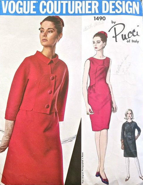 Patron Vintage Vogue Couture 1965 – Robe Et Veste B36 Par Emilio Pucci, Italie, Neuf