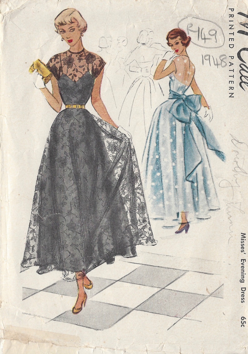 1948 Vintage Sewing Pattern B32 Evening Dress R149 Mccall 7422 Etsy