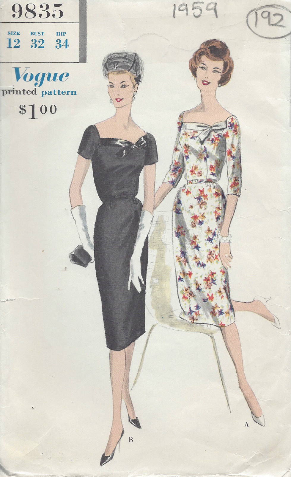Patron De Couture Vogue Vintage 1959 - Chemisier Motif B32, Taille Complète Non Découpé