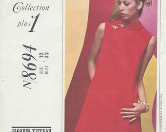 Patrón de costura vintage de los años 60 B32 VESTIDO (1059) de Jacques Tiffeau McCall's 8694