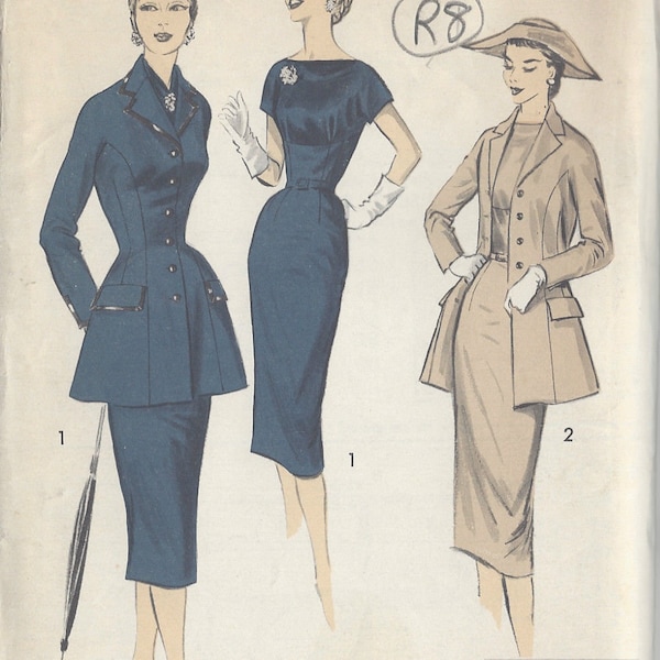 1950s Vintage Sewing Pattern B34″ Jacket, Dress & Scarf (R8) By Advance 7879 – DESIGNER: HANNAH TROY