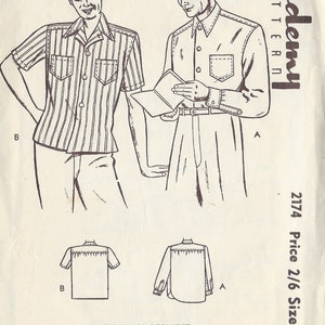 1940s Vintage Sewing Pattern Size16-16 1/2 MENS SHIRT (1053) Academy Pattern 2174