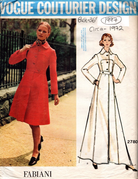 1972 Vintage VOGUE Sewing Pattern B36″ COAT (1997) by Fabiani of 