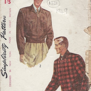 1949 Vintage Sewing Pattern C38″-40″ MEN’S JACKET & Lumber JACKET (1331) By Simlicity 3074