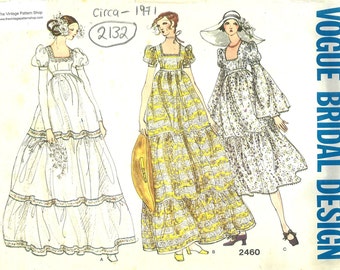 1971 Vintage Vogue Patrón de costura B36″ VESTIDO DE BODA Y DAMA DE NOVIA (2132) Vogue 2460