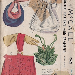 1946 Vintage Sewing Pattern BAGS (R93)  McCall 1262