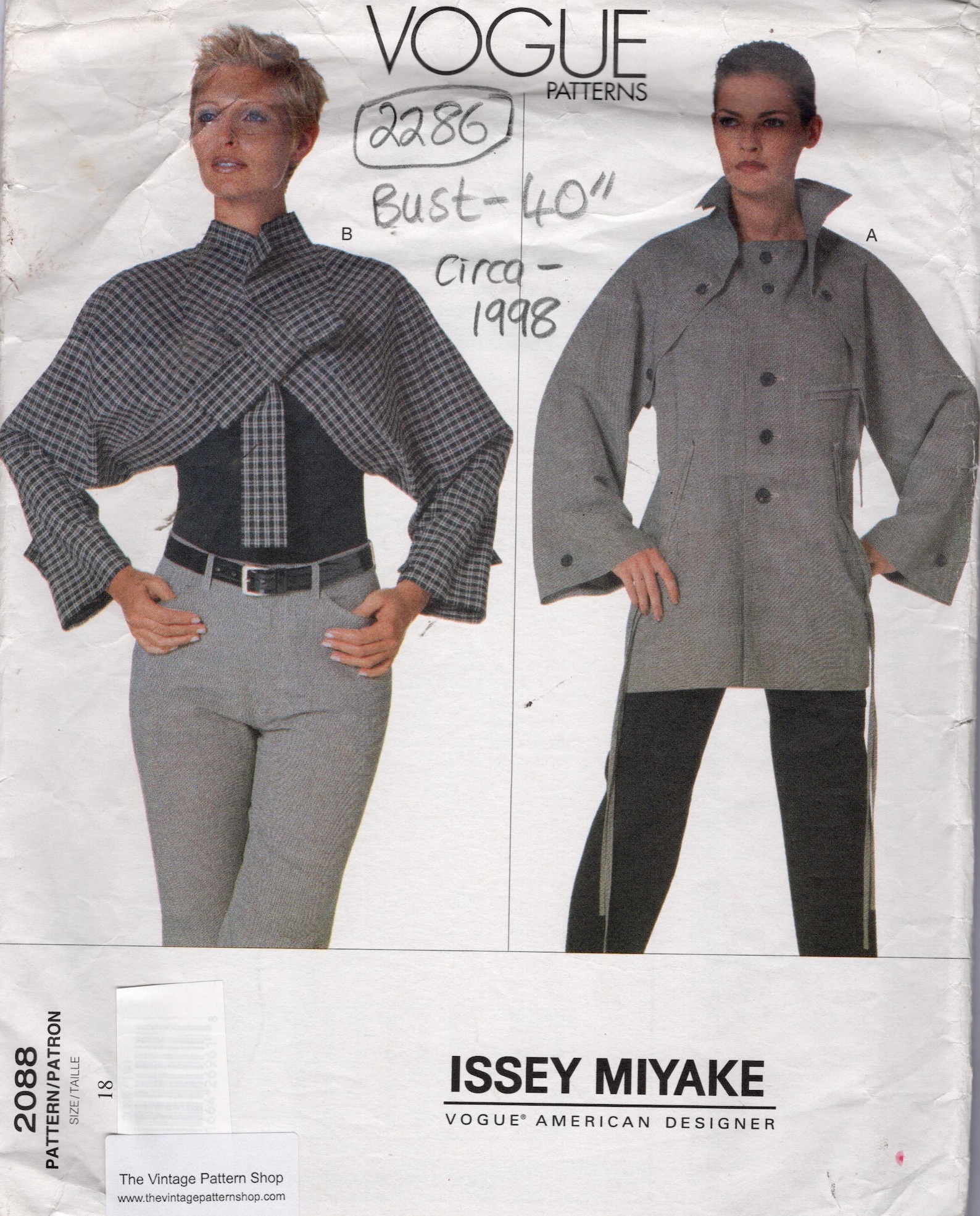 1998 Vintage VOGUE Sewing Pattern 40in Jacket (2286) by Issey Miyake ...