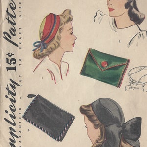 1940s Vintage Sewing Pattern S21 HATS & BAG 1028 Simplicity 4089 - Etsy