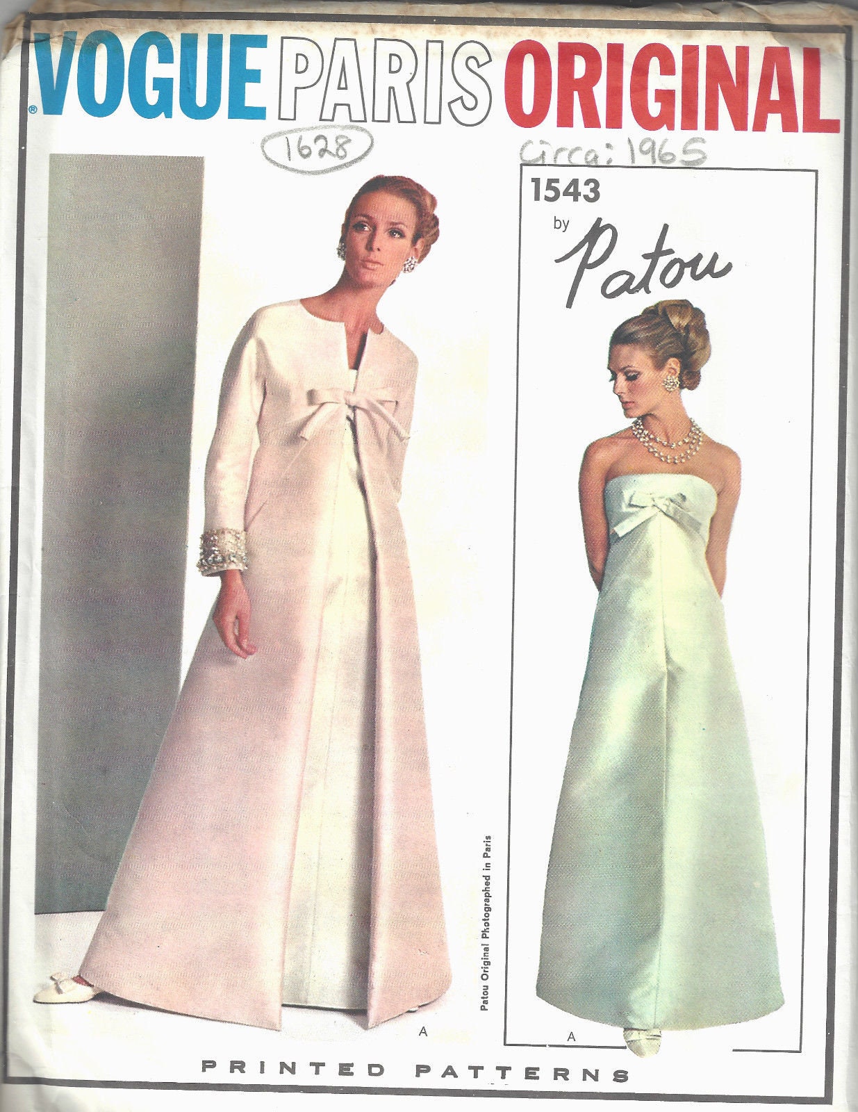 1965 Vintage VOGUE Sewing Pattern B34 EVENING DRESS & Coat 1628 by ...