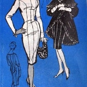 1950s Vintage Sewing Pattern B38 WIGGLE DRESS & COAT (R758) By Mr Blackwell Printed Pattern A548