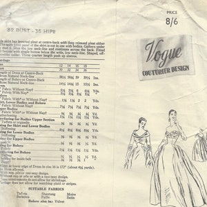 Patron De Couture Vogue Vintage 1954 - Robe De Soirée Avec Boléro - Modèle B32 - Pièces Non Découpées