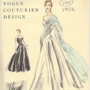 1954 Vintage VOGUE Sewing Pattern B32″ Dress Evening GOWN (1175)  VOGUE 817