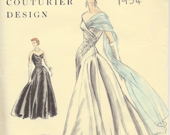 1954 Vintage VOGUE Sewing Pattern B32″ Dress Evening GOWN (1175)  VOGUE 817