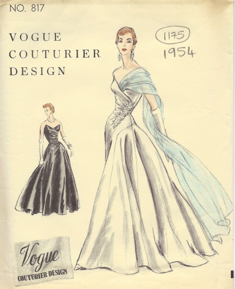 1950's Couture Motif : Vogue Soirée Ou Balle Robe & Boléro - Buste = 78.7cm
