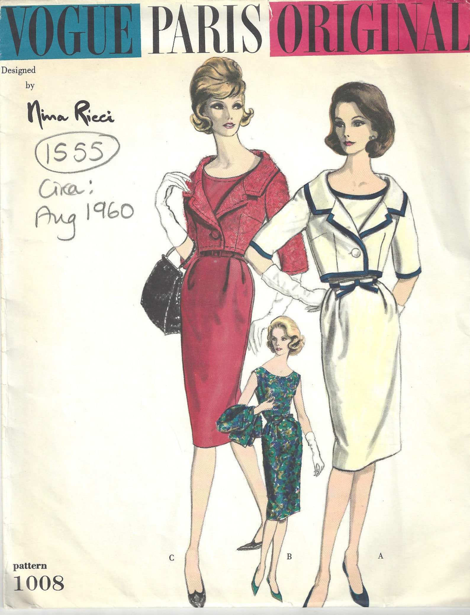 Patron De Couture Vintage Vogue 1953 – Robe De Mariée Avec Boléro Et Serre-Tête – B38 – Pièces Non Découpées