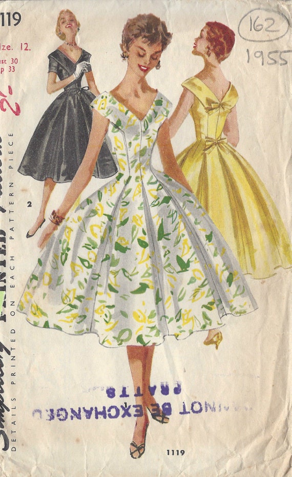 1955 Vintage Sewing Pattern DRESS B30″ (162) Simplicity 1119 - Etsy