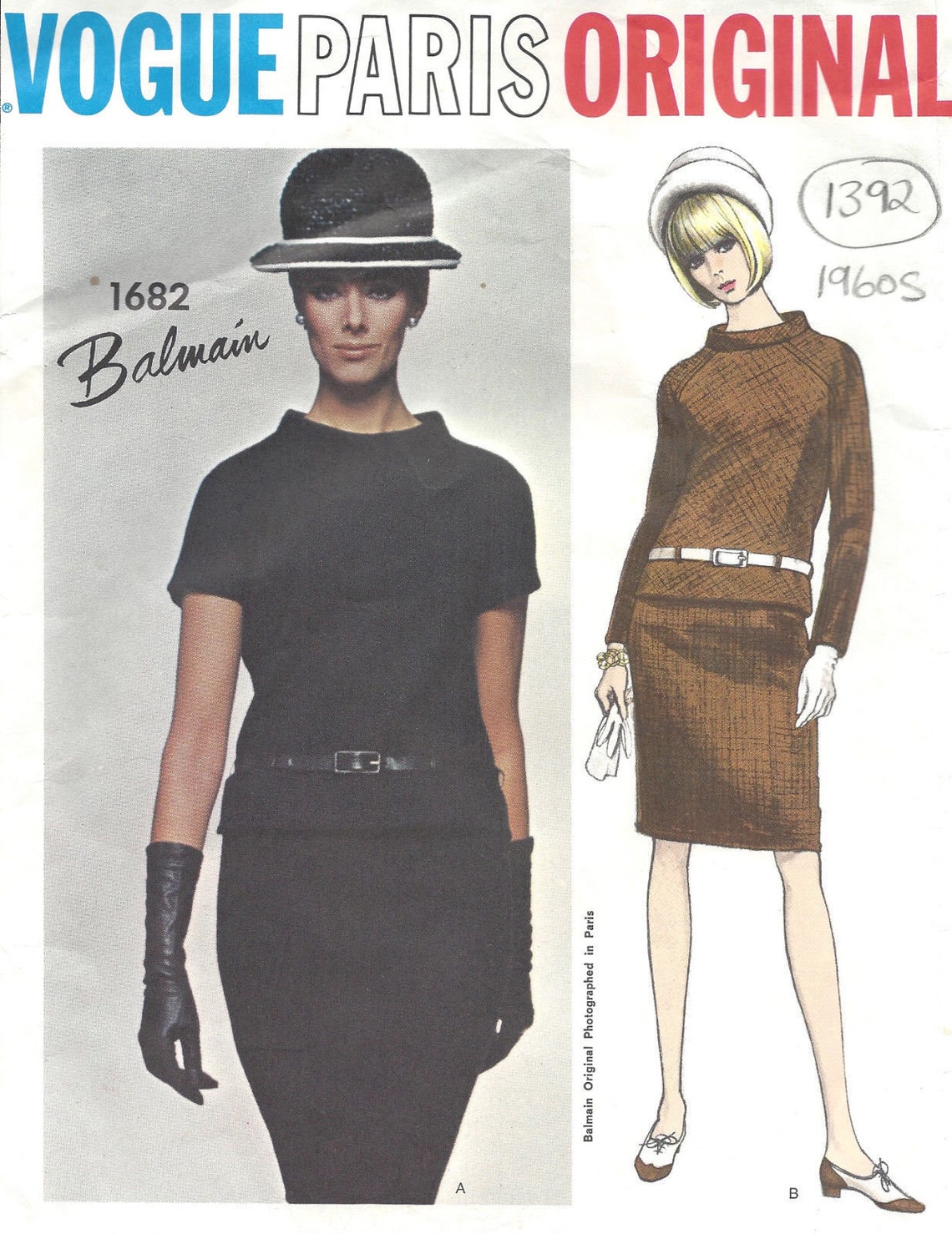 1960s Vintage VOGUE Sewing Pattern B32 ONE-PIECE Dress 1392 by Balmain ...