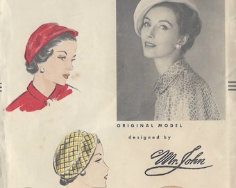 1953 Vintage VOGUE Sewing Pattern HAT S22 1/2" (R587) By 'Mr John' Vogue 7962