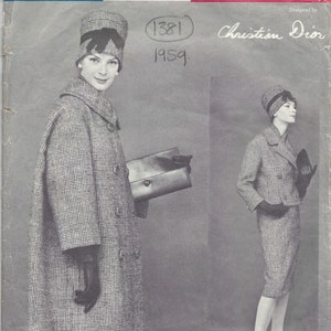1959 Vintage VOGUE Schnittmuster B34 SUIT Mantel Jacke Rock Schal (1381) Von Dior Vogue 1472