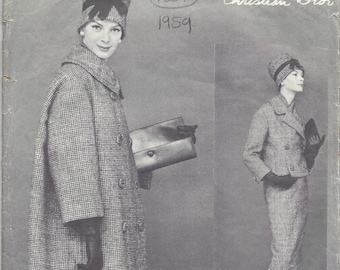 1959 Vintage VOGUE Patrón de costura B34 TRAJE Chaqueta Falda Bufanda (1381) Por Dior Vogue 1472