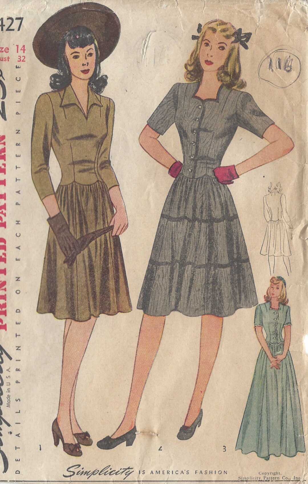 1940s Vintage Sewing Pattern DRESS B32