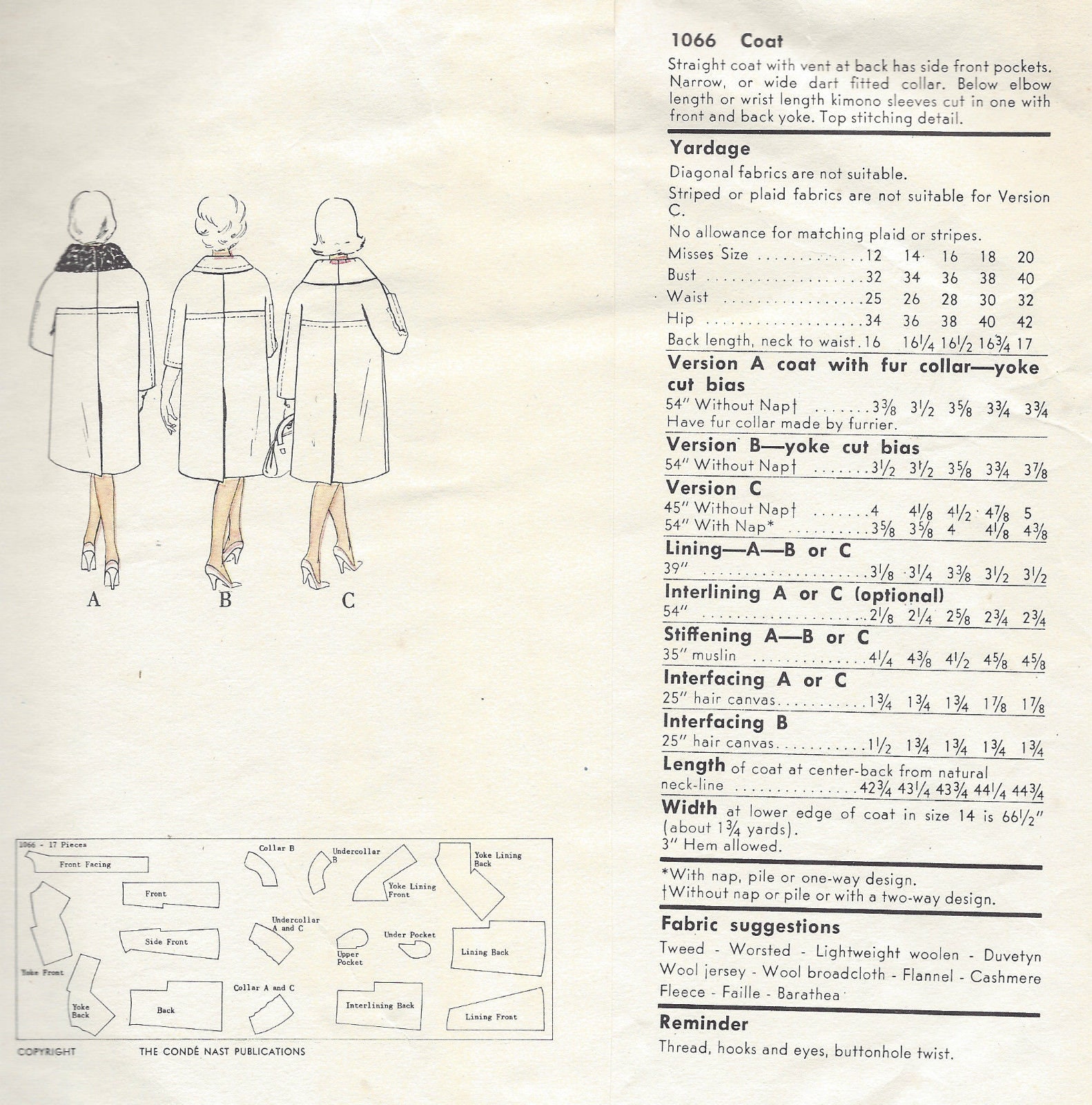 Manteau Vintage Vogue Des Années 1950 - Modèle Coolie Motif B34, Coupe Rétro Pour Collectionneuses