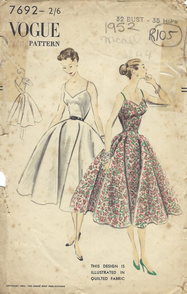 1952 Vintage VOGUE Sewing Pattern B32″ DRESS (R105) VOGUE