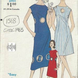 1965 Vintage VOGUE Sewing Pattern B34 MOD DRESS (1568)    By Vogue 6522