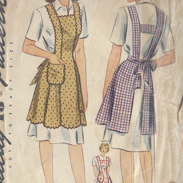 1943 Vintage Schnittmuster SCHÜRZE B36 "-38" MEDIUM (R26) Simplicity 4868