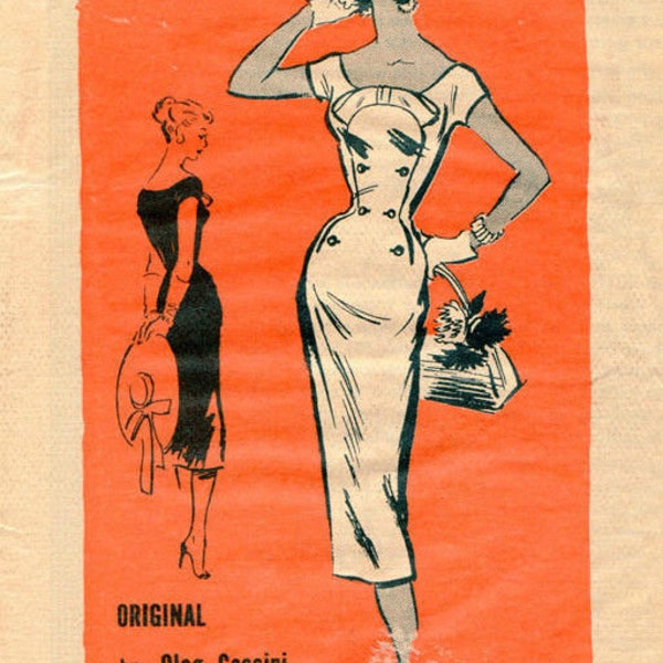 1950s Vintage Sewing Pattern B28 DRESS (R804) Oleg Cassinni for Prominent Designer A686