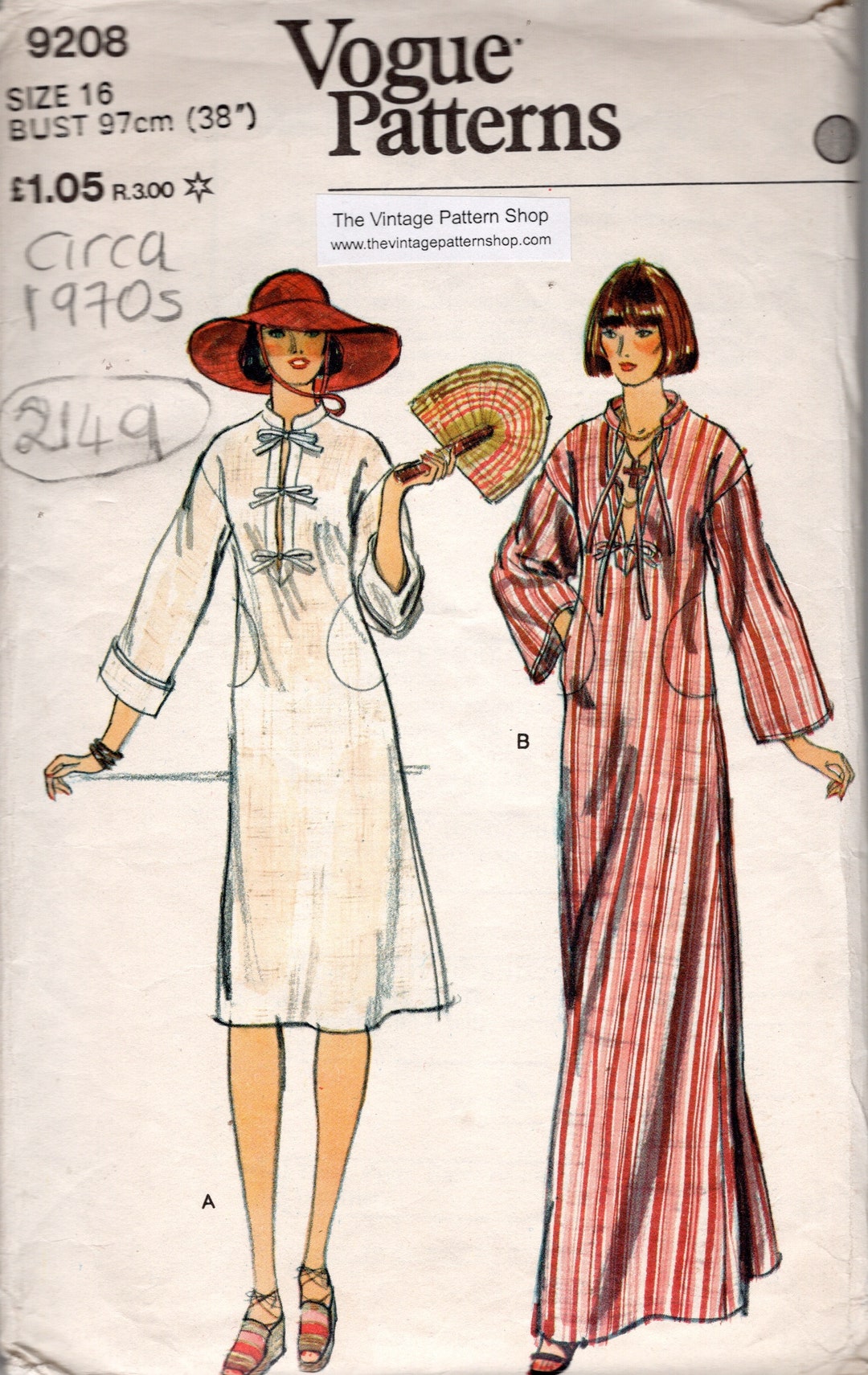 1970s Vintage Vogue Sewing Pattern B38in (97cm) DRESS (2149