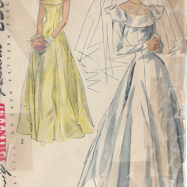 1949 Vintage Sewing Pattern B32" WEDDING & BRIDESMAID DRESS (13)  Simplicity 2724