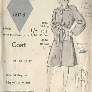 1940s WW2 Vintage Sewing Pattern B36 COAT (1085)   Blackmore 8018